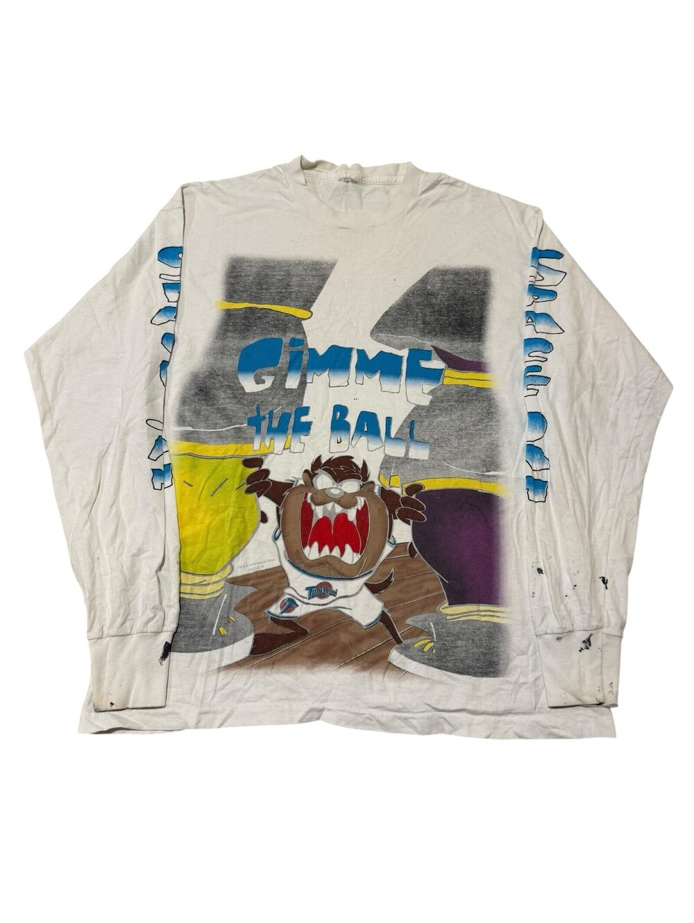 Vintage 1996 Space Jam Long Sleeve Shirt Taz Gimme The Ball Movie Promo Men’s